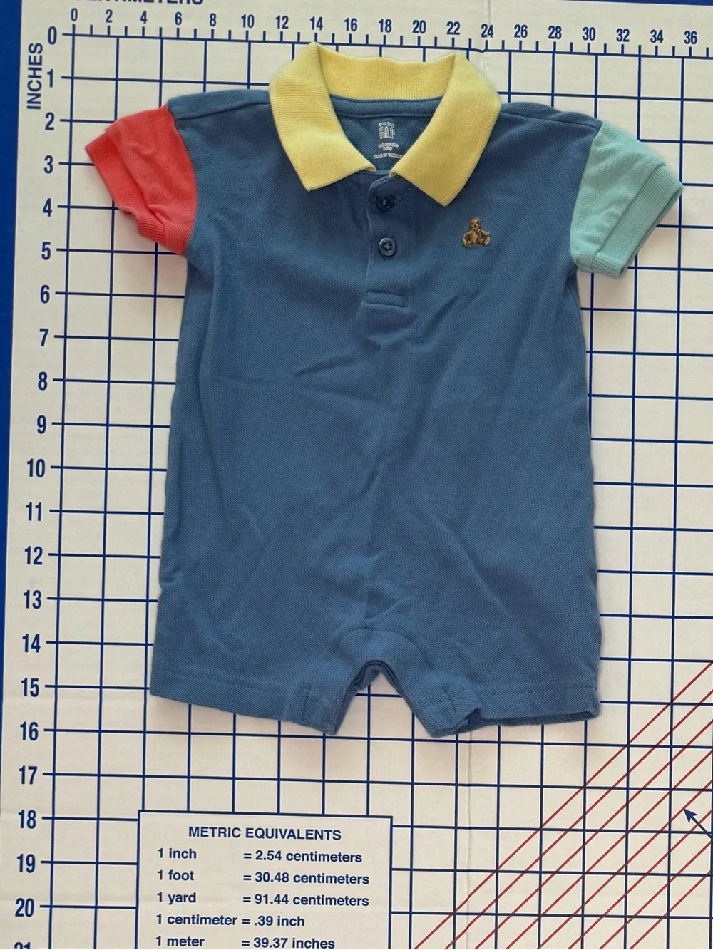 GAP Blue Baby Polo Romper with Yellow Collar - Picture 1 of 3